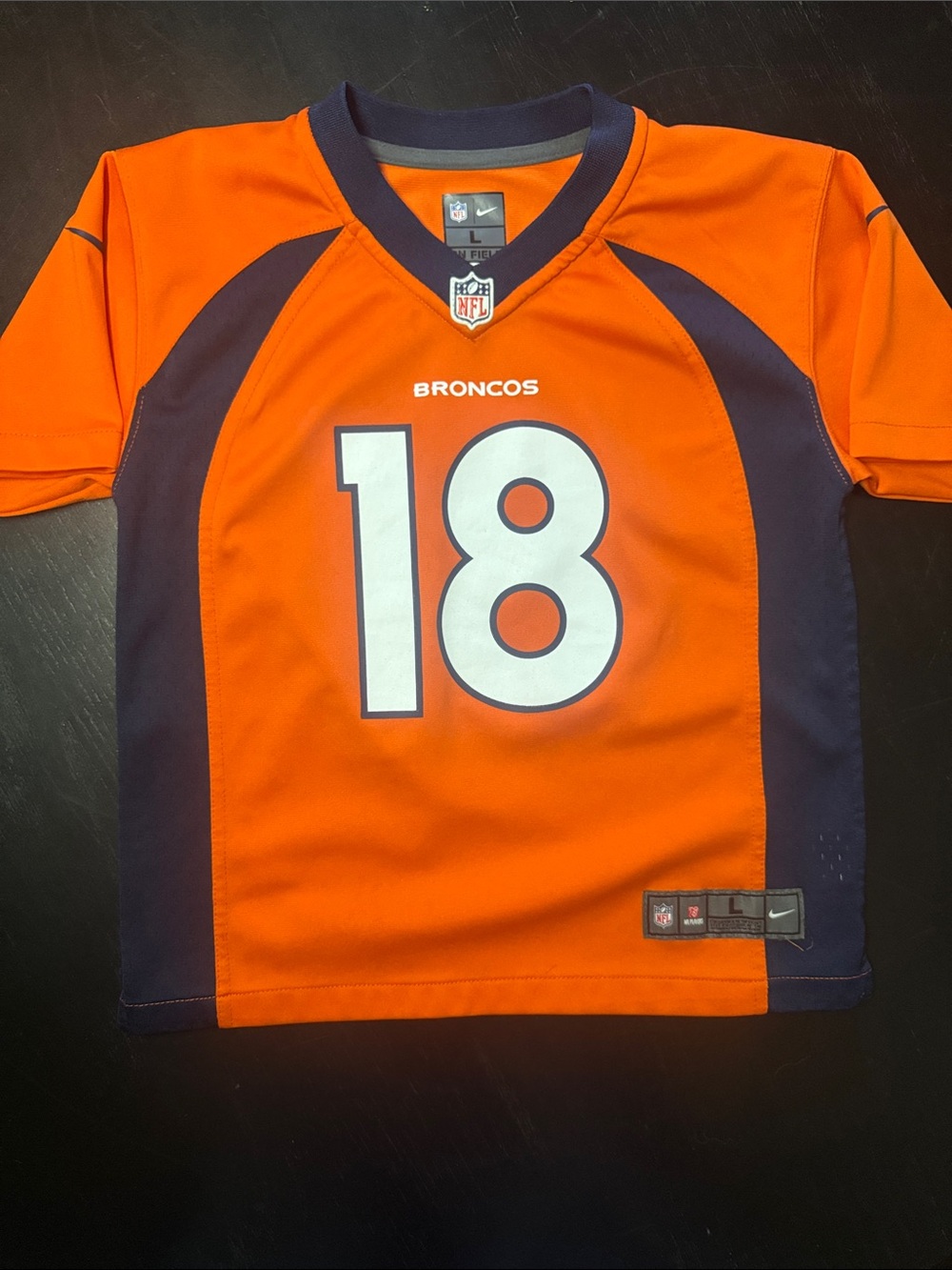 Nike Orange & Navy Kids Broncos #18 Manning Football Jersey
